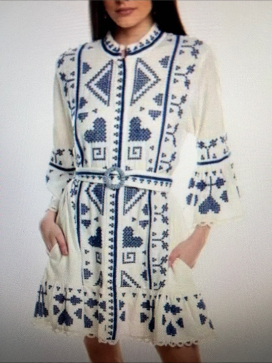 FARM Rio Dresses & Skirts - FARM Rio Cross-Stitch Blue and White Dress